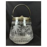 Cut Crystal Biscuit Barrel Jar w/ Etched Design
