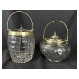 2 Clear Cut Crystal & Silver Plate Biscuit Barrels