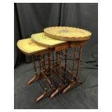 Set of 3 Hand-Painted Nesting Tables w/ Glass Tops