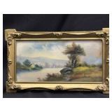 Chandler Signed Pastel River Scene w/ Sailboats