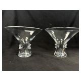 Pair Signed Steuben Crystal Pedestal Compote Bowls