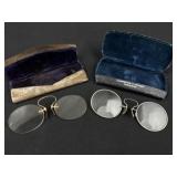 2 Antique Pince-Nez Eyeglasses & Cases