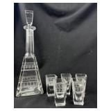 Square Cut Crystal Liqueur Decanter w/ 5 Glasses