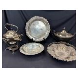 5pc Silver Plate Hollowware Tea & Serving Dish Lot