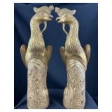 Pr. Ceramic Gold Phoenixes Asian 14' Figurines