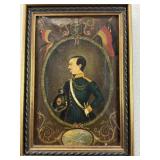 Signed Folk Art Military Portrait Belgian Heraldry