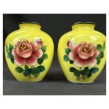 Pr 1940's Japanese Cloisonne Yellow Enamel Vases