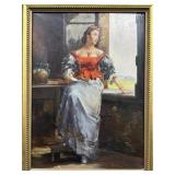 Signed Italy Oil on Canvas Woman Portrait Painting