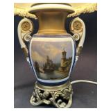 Handpainted French Nautical Scene Porcelain Lamp