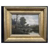 Oil on Canvas Signed S. Karl Landscape Pond Scene