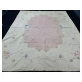 Hand-Embroidered 1930s Antique Quilt Morning Glory