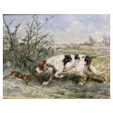 Signed Rene Valette Oil Dog & Hare Sporting Scene