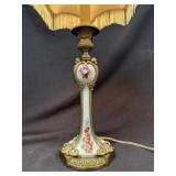 Handpainted Porcelain & Brass Candlestick Lamp