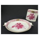 2 Pc Herend Porcelain Apponyi Pink Smoking Set