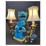 Turquoise Glaze Chinese Foo Dog Accent Lamp