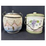 2 Antique English Pottery Lidded Biscuit Barrels