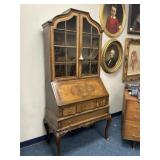 Burr Walnut Marquetry Slat Front Secretary Desk