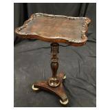 Mahogany Carved Wood Tripod Accent Table w/Glass