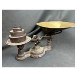 Cast Iron Balance Scale w/Brass Pan & Weights