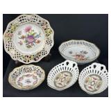 5 German Pierced Floral Trinket/ Nut/ Candy Dishes