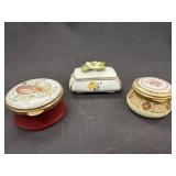 3 English Handpainted Trinket Boxes Enamel & Porcl