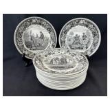 14 French Transferware 8-1/4' Plates Talking Plate