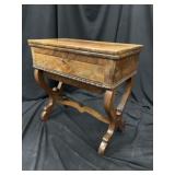 Antique English Burled Oak Games Table wStorage