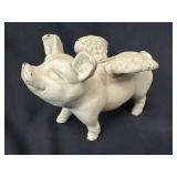 Painted Flying Pig Coin Bank Cast Iron Folk Art