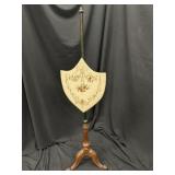 English Mahogany Fireside PoleScreen Floral Shield