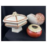 3 Whimsy Ceramic Vessels with Rust Color Accents