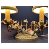 Twin-Bulb Candelabra w/Porcelain Birds & Flowers1