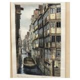 Signed Color Etching  Alt. Hamburg Canal Cityscape