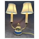 Unique Twin-Bulb Blue & Gilted Bronze Accent Lamp