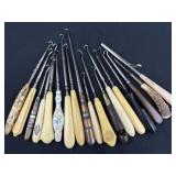 Ivorine, Porcelain & Mixed Button Hooks 18pcs