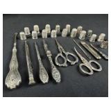 Antique Sterling Sewing Tools & Thimbles 26pc Lot