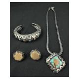 5pc Jewelry Lot Sterling Silver & Turquoise Stones
