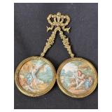 French Romantic Dbl Miniature Paintings/GIlt Frame
