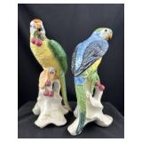Pr Italian Handpainted Porcelain Parrots wCherries