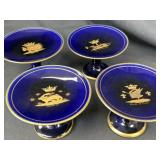 4 Limoges Porcelain Handpainted Gold Cobalt Dishes