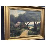 Signed Watts Oil on Canvas Pastoral Landscape