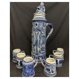Impressive German Cobalt Salt Glaze Stein Set 7