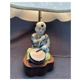 Famille Rose Porcelain Accent Lamp Drummer Figure