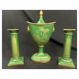 3Pc Mottahedeh Porcelain Cache Pot & Candlesticks