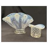 Fenton Glass Opalescent Hobnail Fan Vase & Top Hat
