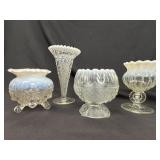 4 EAPG Opalescent White Glass Rose Bowls & Vases
