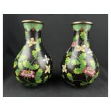 Pr. Chinese Petite Black Cloisonne Vases w/Florals