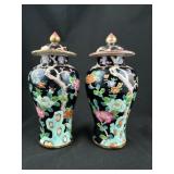 Pr. Chinese Famille Noir  Porcelain Temple Jars