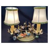 Twin-Bulb Candelabra w/Porcelain Birds & Flowers2