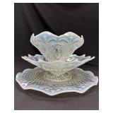 3 Opalescent White Glass Center Bowls/Dishes/Tower