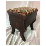 Shoe Shine Box w/Cast Iron Rest & Foot Stool